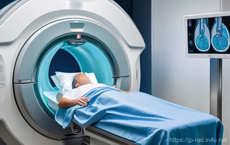 MRI 검사 장단점 비교 - **Prompt:** A detailed, ultra-realistic image of a patient undergoing an MRI scan. The patient, a yo...