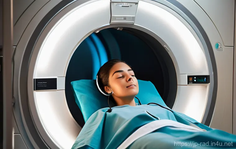 MRI 검사 장단점 비교 - **Prompt:** A detailed, ultra-realistic image of a patient undergoing an MRI scan. The patient, a yo...