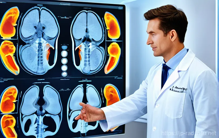 MRI 검사 장단점 비교 - **Prompt:** A cinematic, warm-toned image capturing the patient's experience inside an MRI machine. ...
