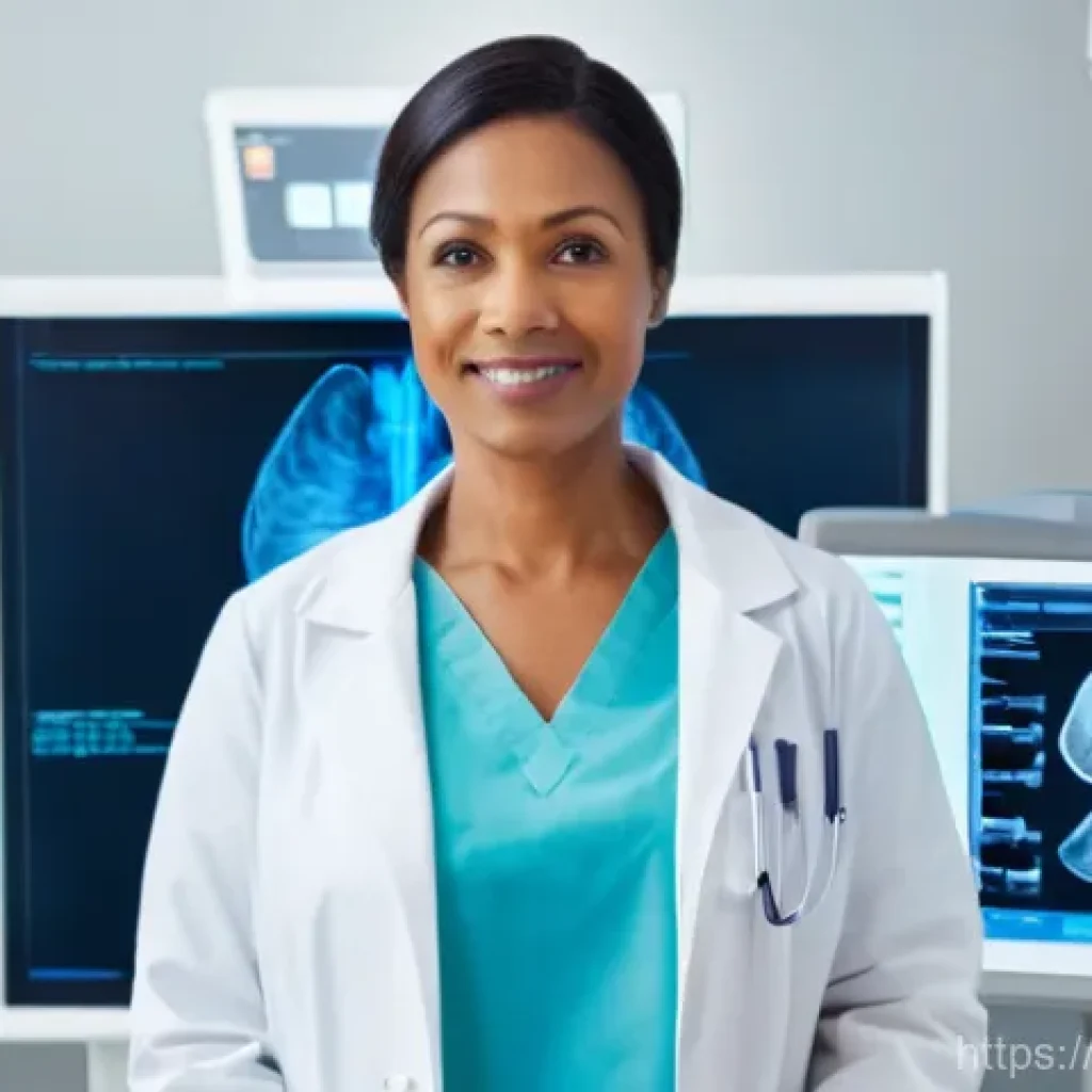 유방암 조기 진단 후기 - **Prompt 1: Modern and Reassuring Breast Screening Experience**
A diverse woman in her late 30s ...