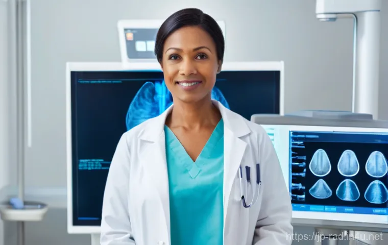 유방암 조기 진단 후기 - **Prompt 1: Modern and Reassuring Breast Screening Experience**
    A diverse woman in her late 30s ...