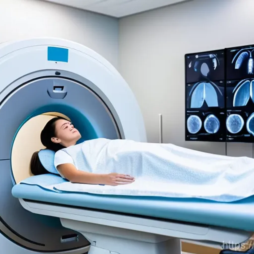 CT와 MRI 활용 사례 - **Prompt:** A patient in a sterile, brightly lit CT scan room, positioned comfortably on the scanner...