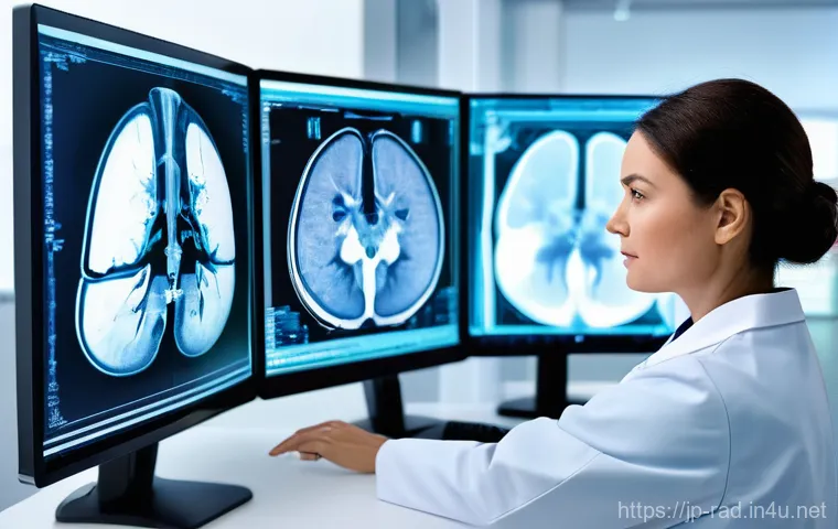 CT와 MRI 활용 사례 - **Prompt:** A detailed close-up shot of a patient's head inside a modern MRI machine. The patient, a...