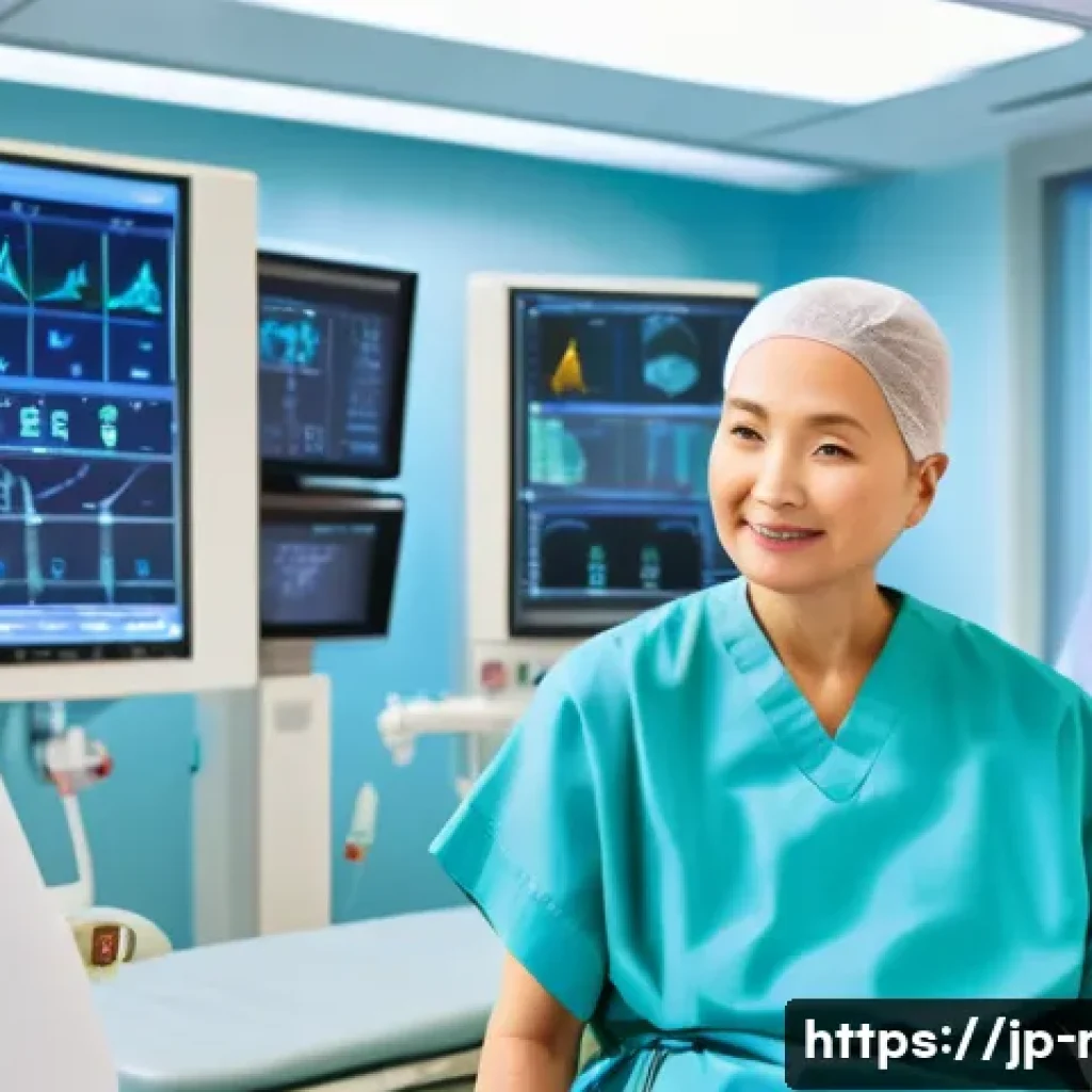 방사선 치료와 항암제 병용 효과 - A modern hospital oncology treatment room with advanced radiation therapy equipment and chemotherapy...