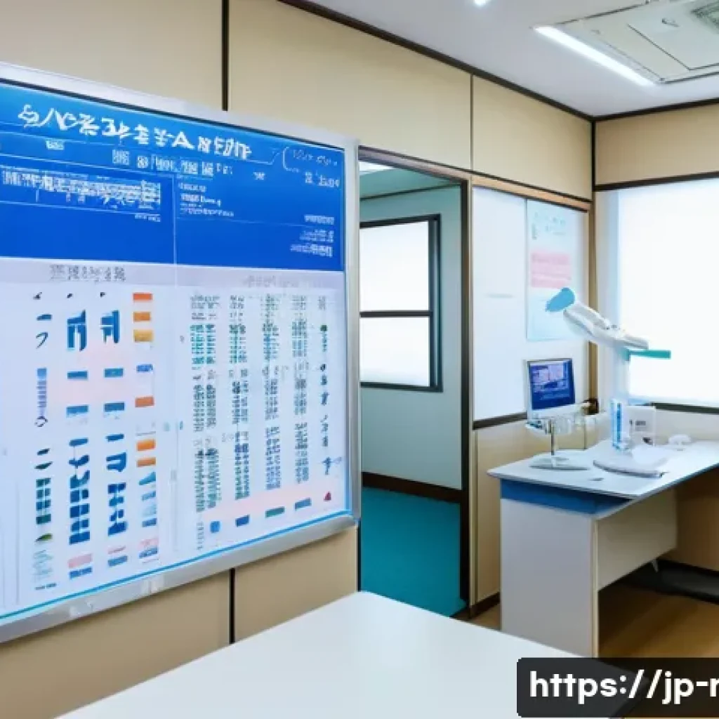 갑상선 방사선 검사 비용 - A modern Japanese medical clinic interior where a middle-aged Japanese patient consults a friendly d...