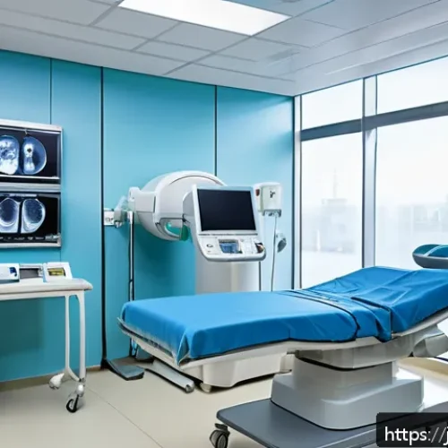 갑상선암 진단 CT 비용 - A modern Japanese hospital examination room with a CT scanner, showing a patient in comfortable clot...