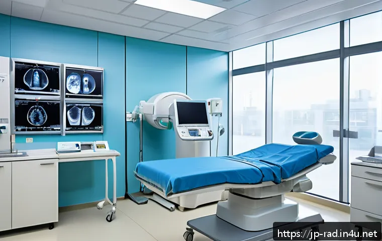 갑상선암 진단 CT 비용 - A modern Japanese hospital examination room with a CT scanner, showing a patient in comfortable clot...