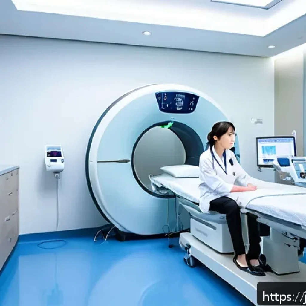 CT 스캔과 방사선 노출량 비교 - A modern medical clinic room with a state-of-the-art low-dose CT scanner, bright and clean environme...